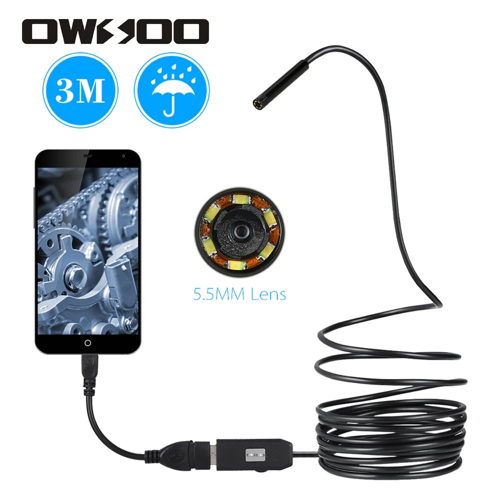 OWSOO 5.5mm 6 LEDs USB Endoscope 3M Cable Android Mini Sewer Camera Borescope for OTG USB Wire Snake Tube Camera Car Inspection
OWSOO 5.5mm 6 LEDs USB Endoscope 3M Cable Android Mini Sewer Camera Borescope for OTG USB Wire Snake Tube Camera Car Inspection
