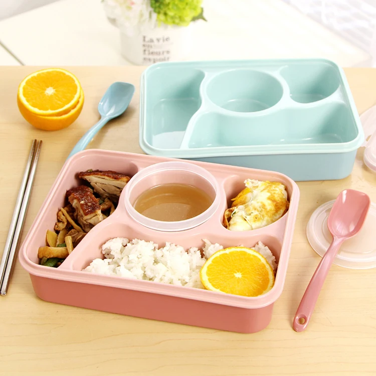 High Quality Plastic Bento Lunch Boxs Students Kids Lunch Boxs with Soup Bowl Portable Food Container Tableware Dinnerware Set (5)