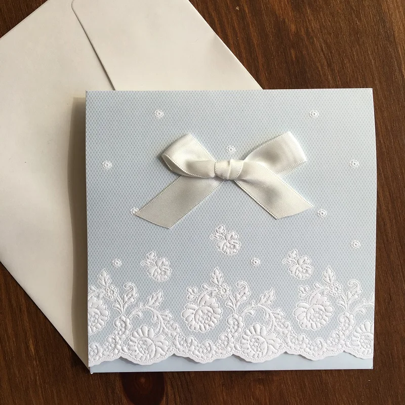 L004 Elegant Wedding Invitation card classic desing while color with satin bow, 10 pcs per pack
L004 Elegant Wedding Invitation card classic desing while color with satin bow, 10 pcs per pack