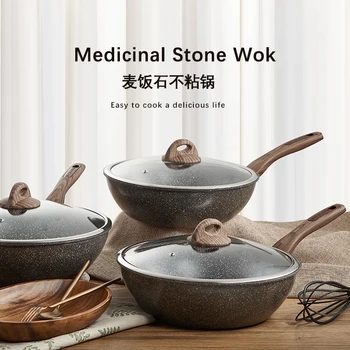 Japanese medical stone frying pan non stick wood handle wok fume free cooking pot fryer cooker cookware saucepan glass lid
Japanese medical stone frying pan non stick wood handle wok fume free cooking pot fryer cooker cookware saucepan glass lid