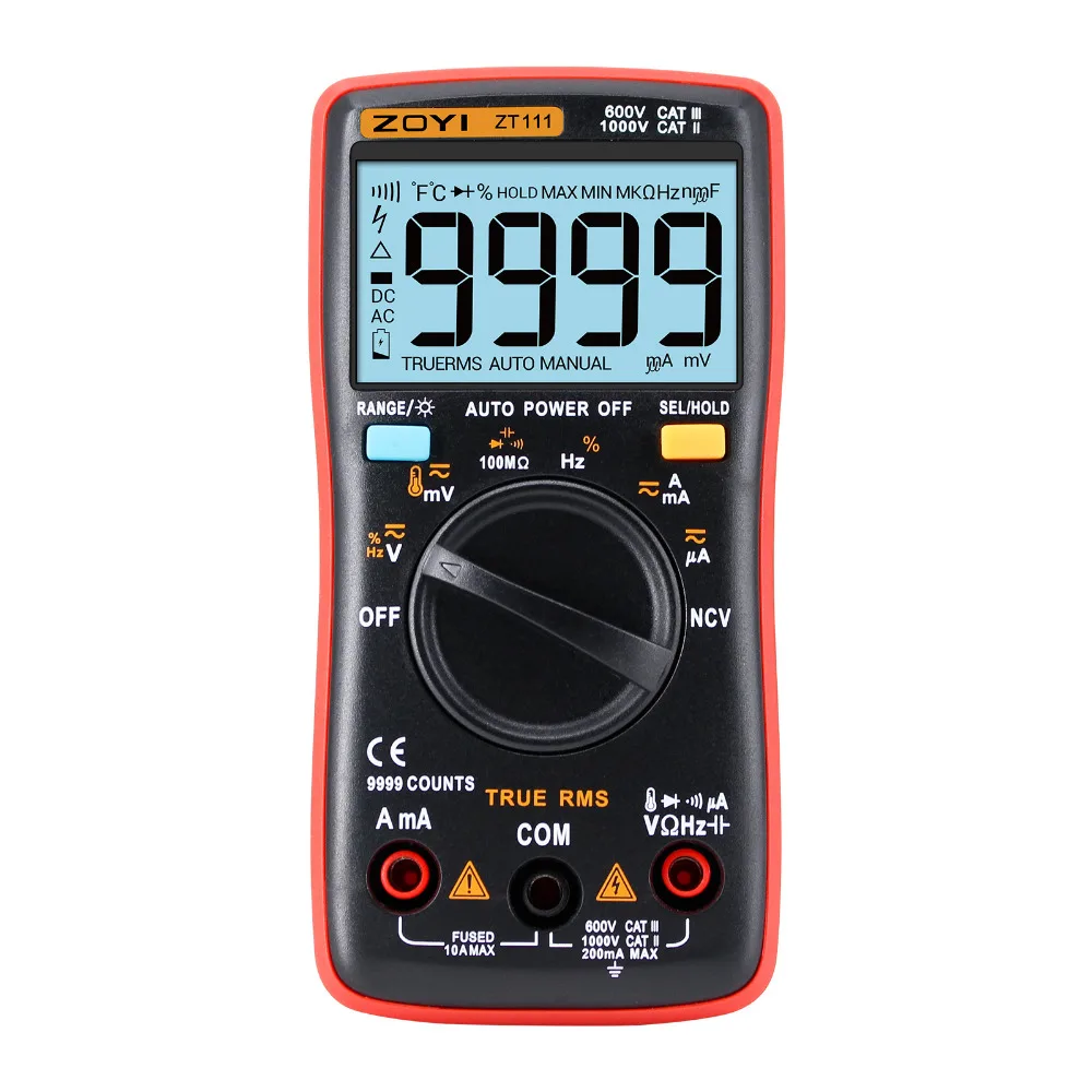 ZOYI ZT111 NCV True-RMS Digital Multimeter Auto Range 9999 counts Temperature Back light AC/DC Voltage Ammeter
ZOYI ZT111 NCV True-RMS Digital Multimeter Auto Range 9999 counts Temperature Back light AC/DC Voltage Ammeter
