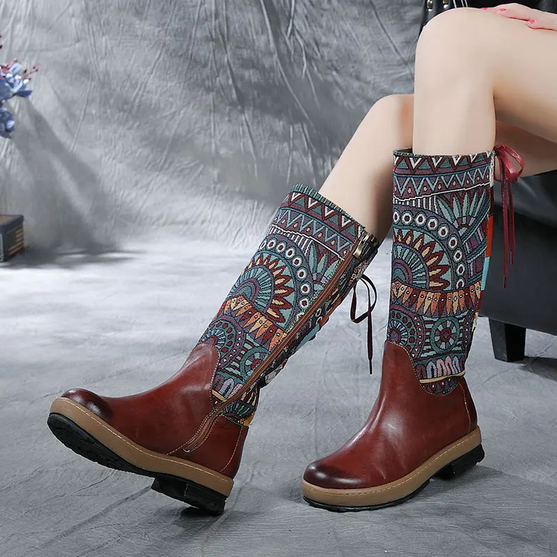Ethnic Stitch Boots Shoes Woman New National Style Natural Leather Lady Embroider Winter Long Boots Lace-Up Female Heeled Shoes
Ethnic Stitch Boots Shoes Woman New National Style Natural Leather Lady Embroider Winter Long Boots Lace-Up Female Heeled Shoes