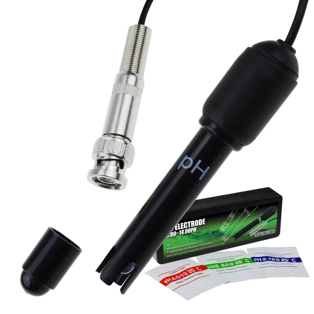 PH Probe with BNC Connector, 150cm Long Cable 0-14pH Test Sensor Electrode for Aquarium Hydroponics Plant Pool Spa
PH Probe with BNC Connector, 150cm Long Cable 0-14pH Test Sensor Electrode for Aquarium Hydroponics Plant Pool Spa
