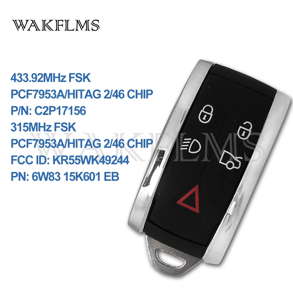 5 Button Smart Remote Car Key 315MHz 433MHz Fob for Jaguar XK XF XJ8 PCF7953A HITAG 2 46 CHIP C2P17156 KR55WK49244
5 Button Smart Remote Car Key 315MHz 433MHz Fob for Jaguar XK XF XJ8 PCF7953A HITAG 2 46 CHIP C2P17156 KR55WK49244