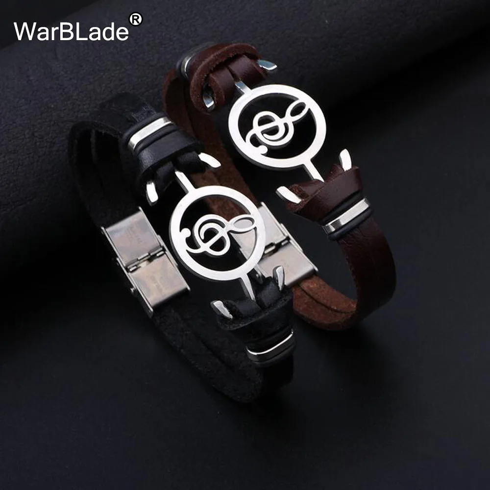 Фото WarBLade 2018 New Design Musical Bracelet Bangles stainless steel Genuine Leather For Women Men Charm Jewelry pulseira | Украшения и
