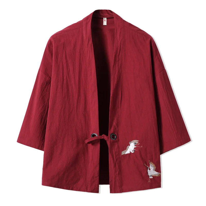 MRDONOO кимоно в китайском стиле Мужской Ретро три четверти рукав кардиган куртка