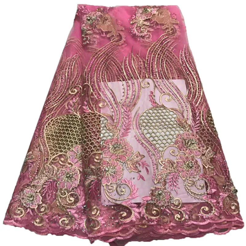 HFX Nigeria Embroidery Pink/Gold 5 Yards High Quality African French Lace Fabric Tulle Lace Fabric For Nigerian Wedding X995-3
HFX Nigeria Embroidery Pink/Gold 5 Yards High Quality African French Lace Fabric Tulle Lace Fabric For Nigerian Wedding X995-3
