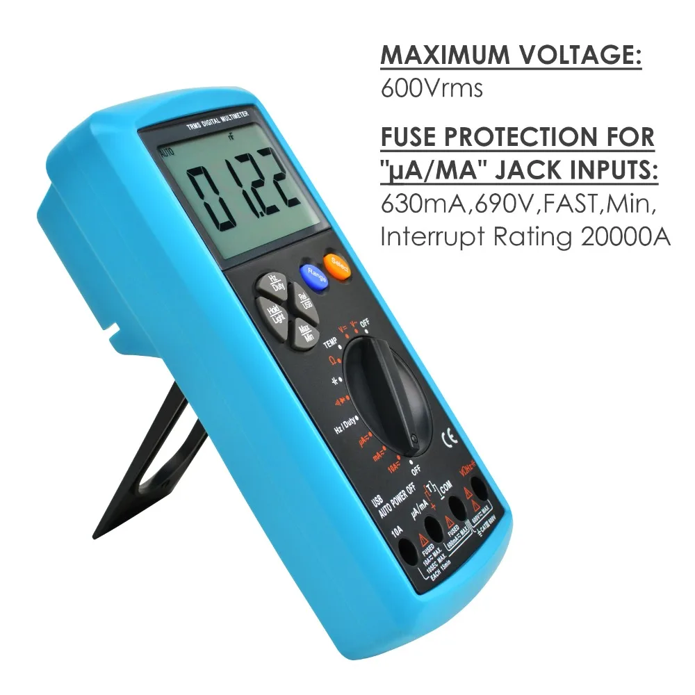 Multimeter DMM True RMS TRMS Auto-Ranging w/ USB Interface, AC/DC Current Voltage Resistance Capacitance Diode 600Vrms
Multimeter DMM True RMS TRMS Auto-Ranging w/ USB Interface, AC/DC Current Voltage Resistance Capacitance Diode 600Vrms