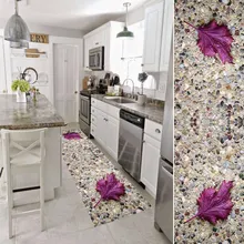 Mais marrom pedra seixo parede folhas roxas 3d impressão não deslizamento microfibra lavável longo corredor esteira tapetes de cozinha corredor()