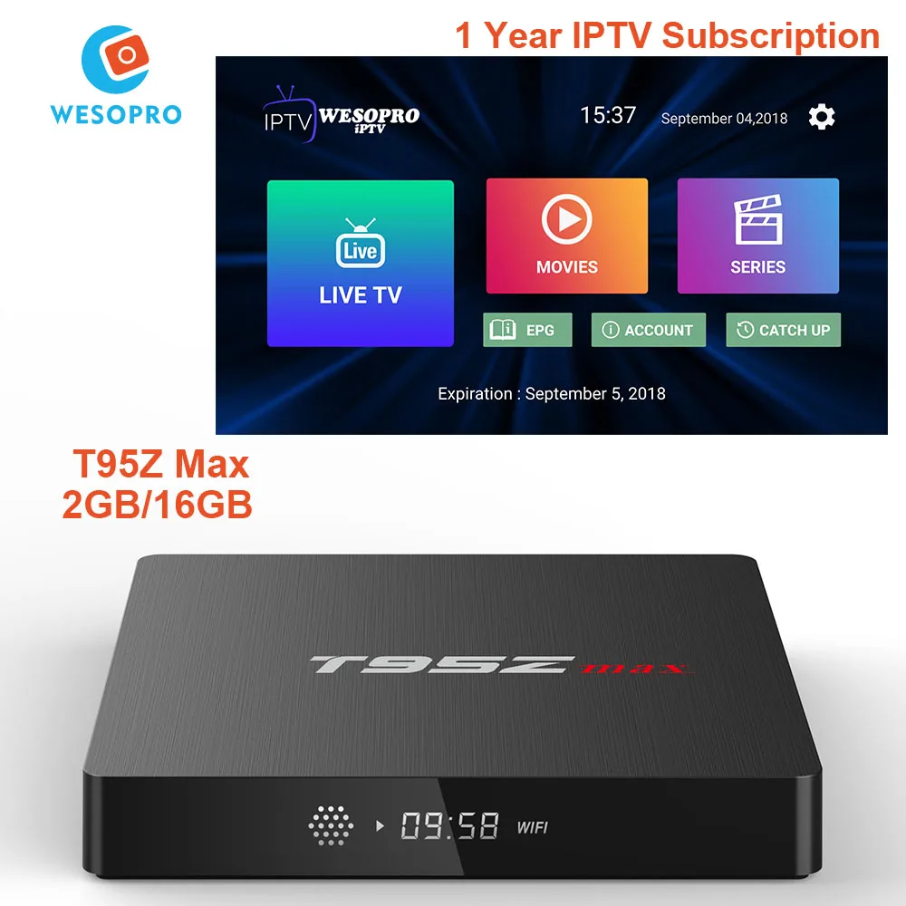 

T95Z Max Android 7.1 TV Box with 2GB RAM 16GB ROM Arabic Sweden France Italy Germany Spain Polish CA UK US IPTV Subscription