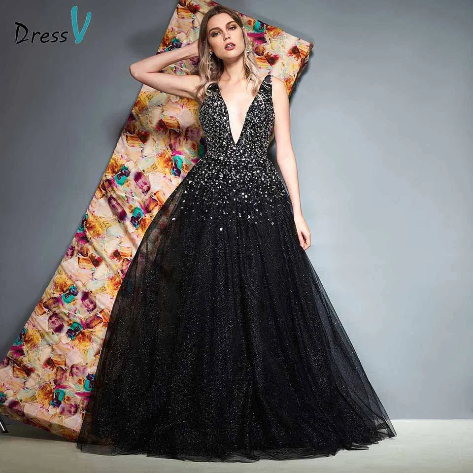 Dressv black beading evening dress v neck floor length a line sleeveless zipper up wedding party formal dress evening dresses
Dressv black beading evening dress v neck floor length a line sleeveless zipper up wedding party formal dress evening dresses