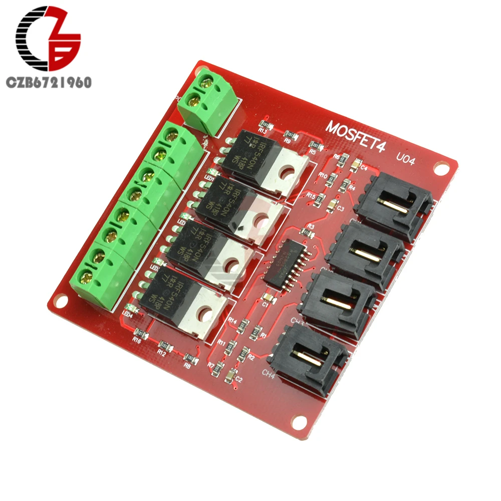 

4-канальная 4-канальная Кнопка MOSFET IRF540 V2.0 + модуль MOSFET для Arduino, драйвер двигателя, освещение, диммер, источник питания