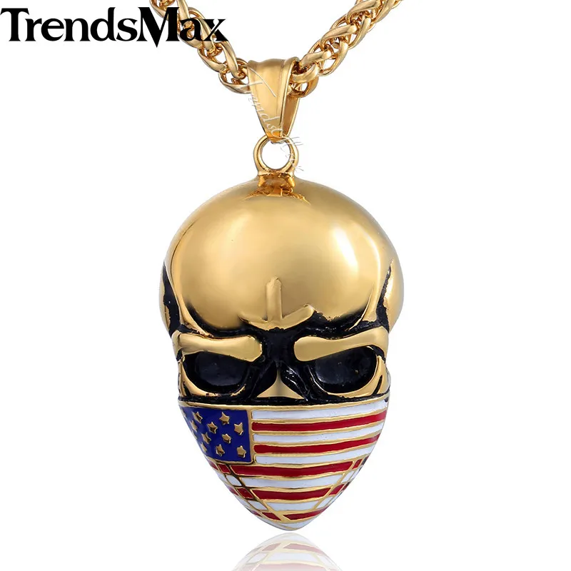 Trendsmax US America Flag Skull Pendant Men's Necklace Silver Gold Color 316L Stainless Steel Links Chain HP537-HP540
Trendsmax US America Flag Skull Pendant Men's Necklace Silver Gold Color 316L Stainless Steel Links Chain HP537-HP540