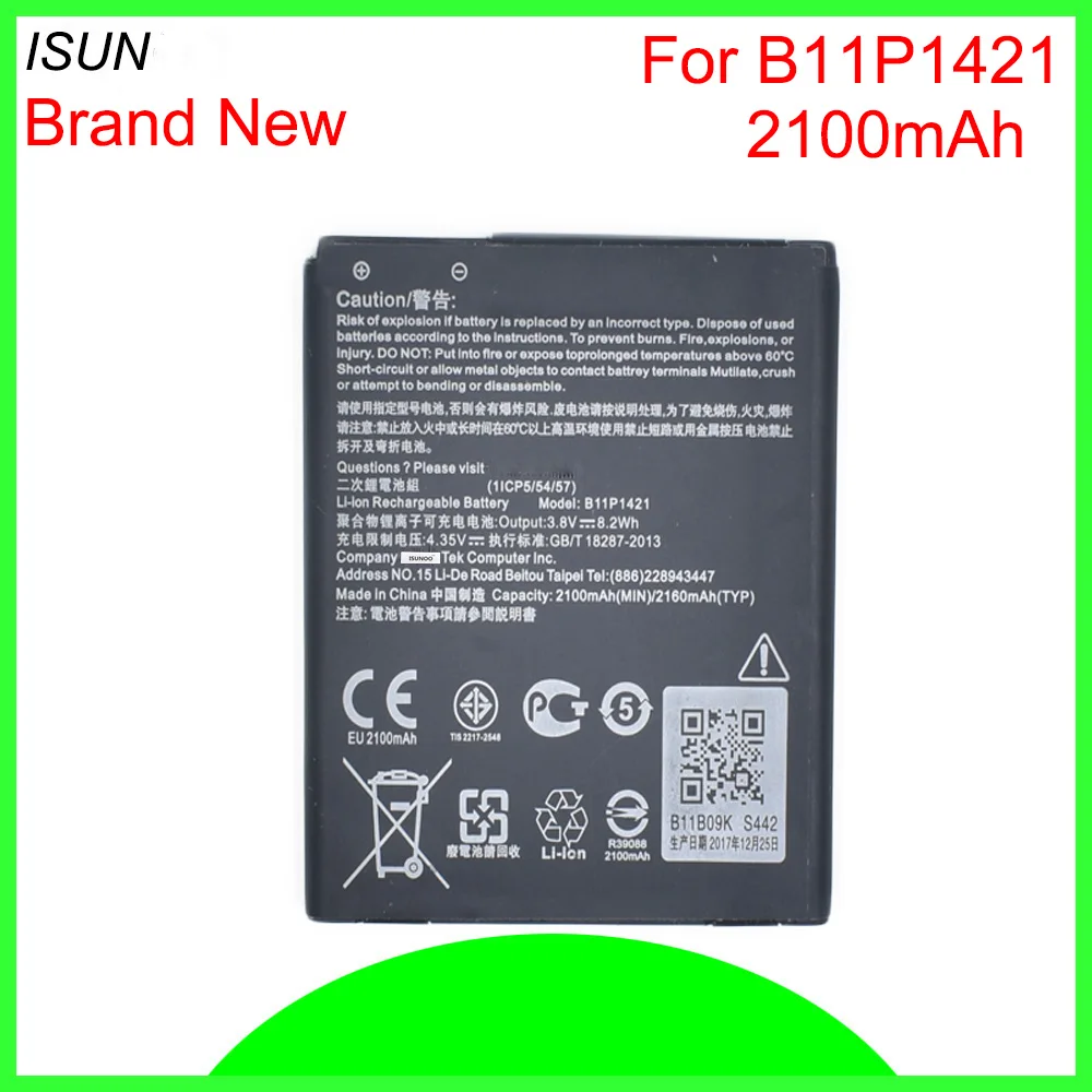 ISUNOO 5pcs/lot 2100mAh B11P1421 Battery For Asus ZenFone C ZC451CG Z007 Mobile Phone Batteries
ISUNOO 5pcs/lot 2100mAh B11P1421 Battery For Asus ZenFone C ZC451CG Z007 Mobile Phone Batteries