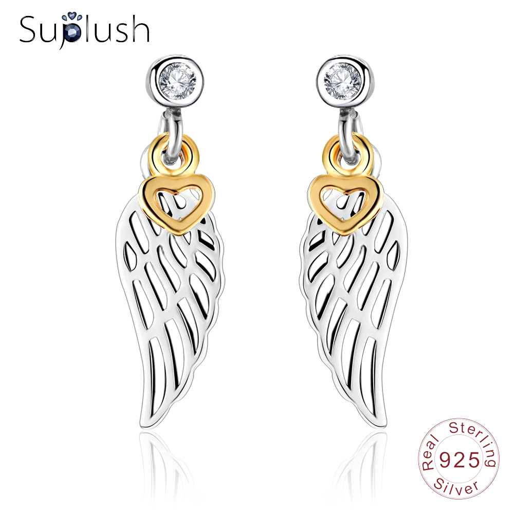 Suplush Angle Wing Shape Drop Earrings with Gold Color Hearts CZ Stone Inlayed 925 Sterling Silver Earrings for Women PSER0005
Suplush Angle Wing Shape Drop Earrings with Gold Color Hearts CZ Stone Inlayed 925 Sterling Silver Earrings for Women PSER0005