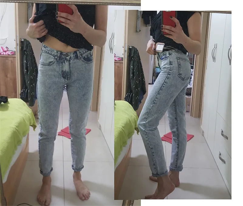 Ladies Long Jeans High Waist Snow Wash Cotton Boyfriend Jeans Pants Women Vintage Loose Straight Denim Pants Trousers (16)