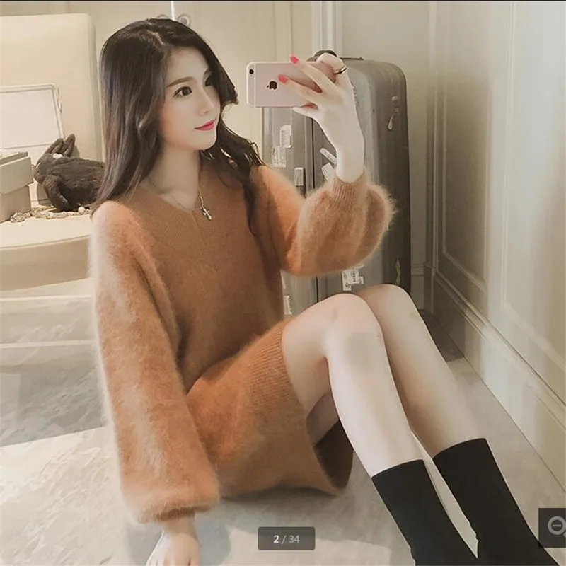 Luxury clothes Sweaters fashion women korean style Dress knitting for womens warm sweaters Shaggy coat Knitted pullover B3963 | Женская