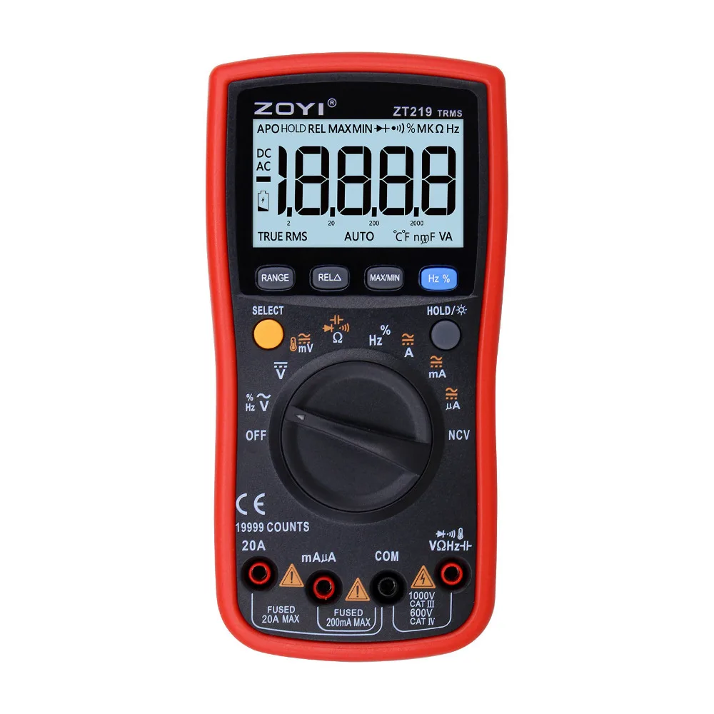 ZT219 True-RMS 19999 Counts Digital Multimeter NCV Frequency Auto Power off AC DC Voltage Ammeter Current Ohm
ZT219 True-RMS 19999 Counts Digital Multimeter NCV Frequency Auto Power off AC DC Voltage Ammeter Current Ohm