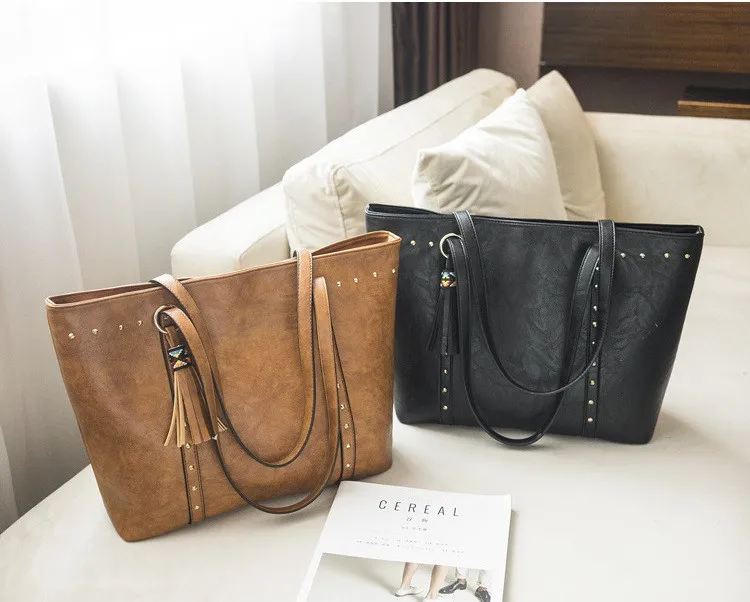 MJ Women Leather Shoulder Bag Female Large PU Leather Handbag Tassel Shopping Tote Big Crossbody Bag Messenger Bags for Women (7)
