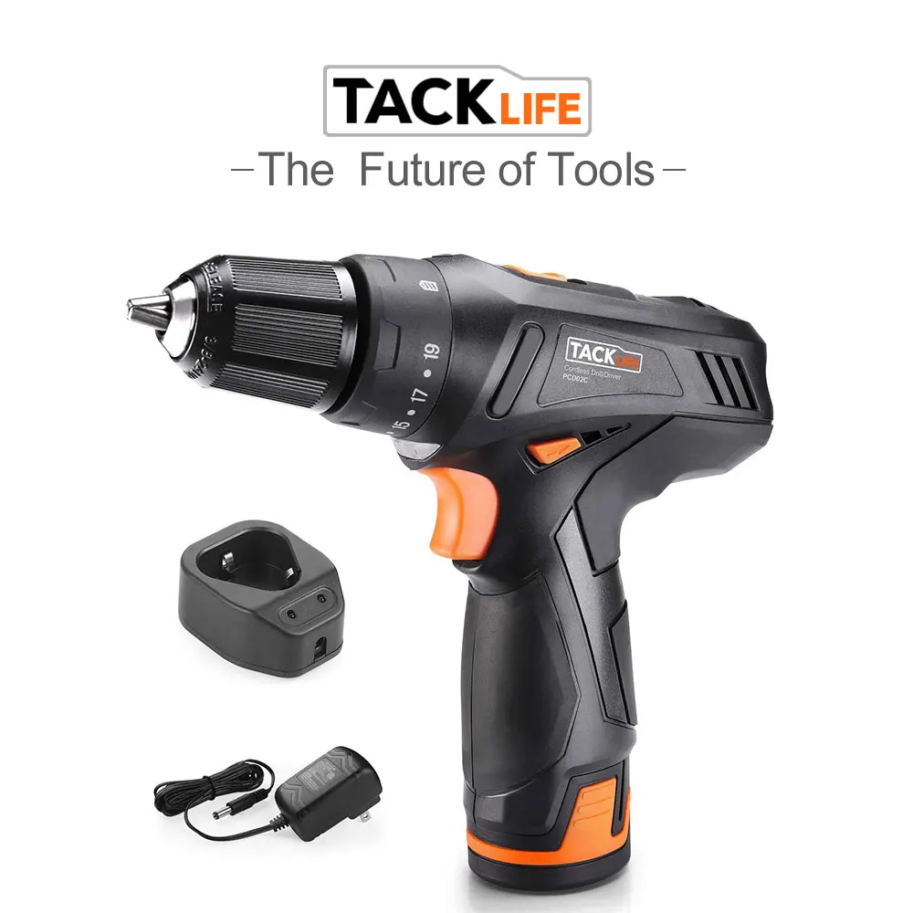 Tacklife PCD02C Drill 12V 2000mAh Lithium-Ion Cordless Drill Spindle Lock Function 19+1 Position with LED Cordless Drill
Tacklife PCD02C Drill 12V 2000mAh Lithium-Ion Cordless Drill Spindle Lock Function 19+1 Position with LED Cordless Drill