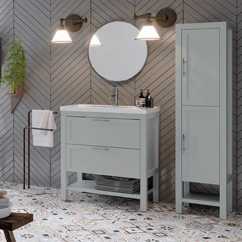 Bathroom Freestanding Vanity Cabinet Kansas | Matte green | Old silver handle | 100 x 88.5 x 45 cm | vanity + sink | 2 drawers 
Bathroom Freestanding Vanity Cabinet Kansas | Matte green | Old silver handle | 100 x 88.5 x 45 cm | vanity + sink | 2 drawers