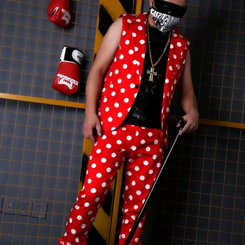 (Vest + Pant) 2018 Men Stage Red Polka Dot Suit Vest Show Set Nightclub Singer Bar DJ DS GOGO Costume Summer Dress !
(Vest + Pant) 2018 Men Stage Red Polka Dot Suit Vest Show Set Nightclub Singer Bar DJ DS GOGO Costume Summer Dress !