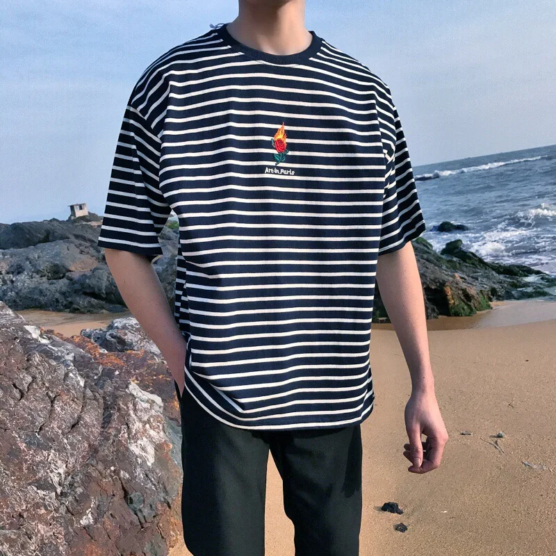 Rose Embroidery Striped Mens T-shirt Short Sleeve 2018 Summer Hi-street Oversized Hip Hop Tshirt Cotton Tee Shirts
Rose Embroidery Striped Mens T-shirt Short Sleeve 2018 Summer Hi-street Oversized Hip Hop Tshirt Cotton Tee Shirts