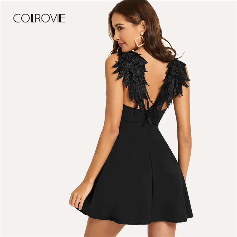 COLROVIE Black Contrast Wing Back V Neck Sexy Dress 2018 Autumn A Line Backless Party Dress Strapped Elegant Summer Dresses
COLROVIE Black Contrast Wing Back V Neck Sexy Dress 2018 Autumn A Line Backless Party Dress Strapped Elegant Summer Dresses
