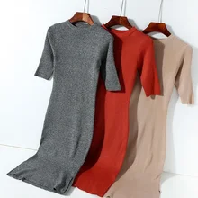 Obrix long slim fit dress o-neck short sleeve mid calf casual style Korean fashion Obrix long slim fit dress o-neck short sleeve mid calf casual style Korean fashion