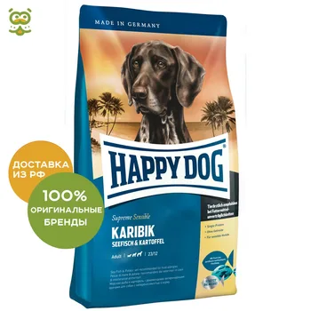 Happy Dog Supreme Sensible Karibik adult dog food of all breeds, Sea fish, 1 kg.
Happy Dog Supreme Sensible Karibik adult dog food of all breeds, Sea fish, 1 kg.