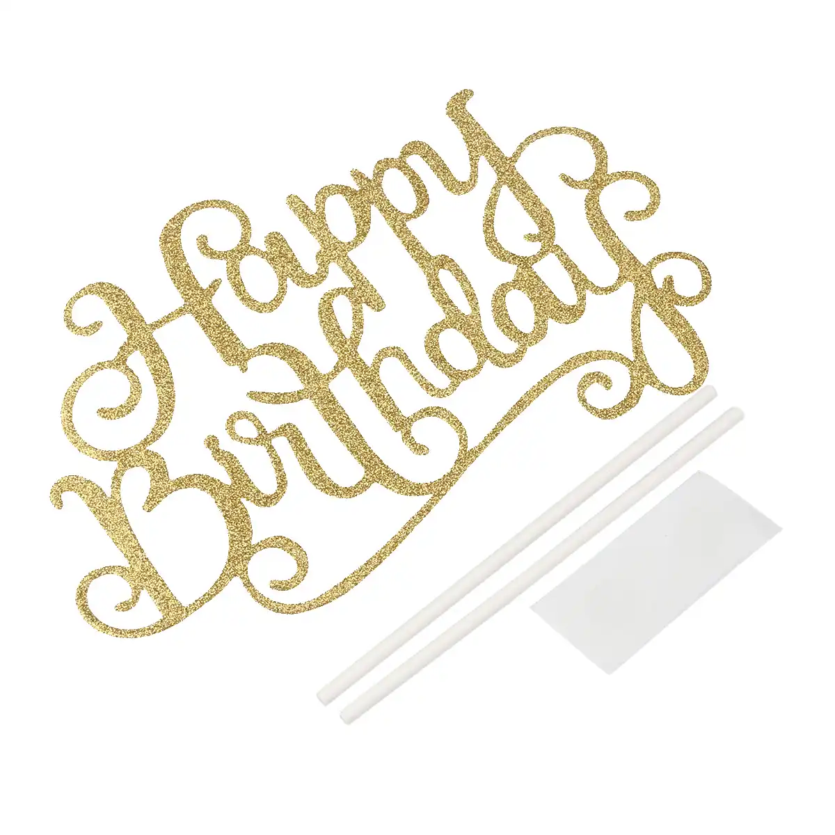 gold glitter happy birthday cake topper calligraphy topper