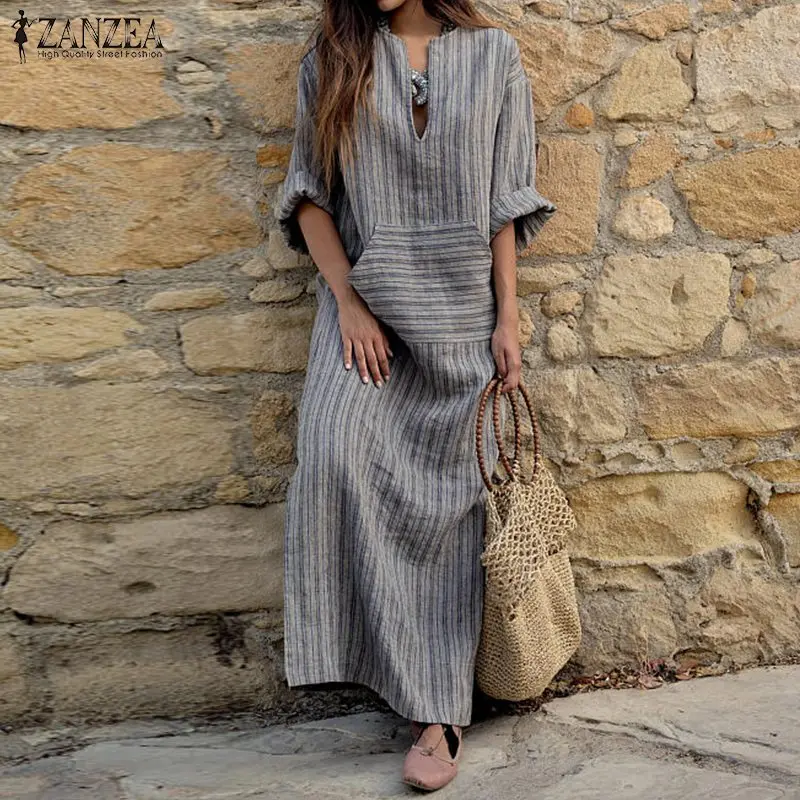 2019 Autumn ZANZEA Women Summer Striped Dress Sexy V Neck Long Sleeve Maxi Long Dresses Vintage Casual Loose Plus Size Vestidos
2019 Autumn ZANZEA Women Summer Striped Dress Sexy V Neck Long Sleeve Maxi Long Dresses Vintage Casual Loose Plus Size Vestidos