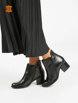 Leather half boots high-heeled