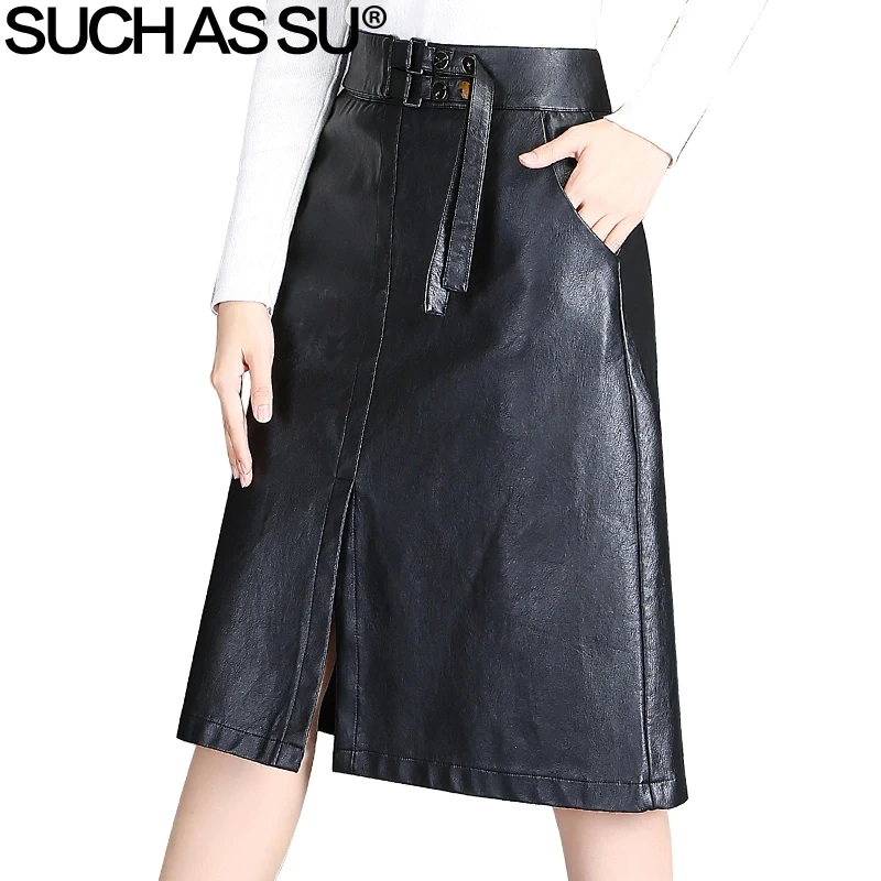 SUCH AS SU New Mid Long PU Leather Skirts 2017 Women Autumn Winter Black Waist Buckle S-3XL Size Female A Line Skirts
SUCH AS SU New Mid Long PU Leather Skirts 2017 Women Autumn Winter Black Waist Buckle S-3XL Size Female A Line Skirts