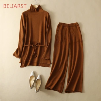 2020 Autumn and Winter New Suit High Collar Cashmere Sweater Women Pullover Nine Points Wool Knitted Wide Leg Pants Sweater Two
2020 Autumn and Winter New Suit High Collar Cashmere Sweater Women Pullover Nine Points Wool Knitted Wide Leg Pants Sweater Two