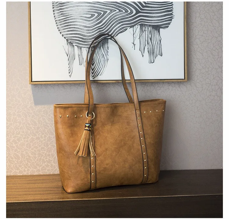 MJ Women Leather Shoulder Bag Female Large PU Leather Handbag Tassel Shopping Tote Big Crossbody Bag Messenger Bags for Women (11)