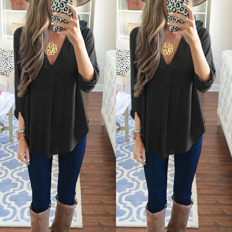 HOT-SALE-Maternity-V-neck-chiffon-blouse-summer-fashion-casual-white-shirts-loose-tops-solid-color (4)