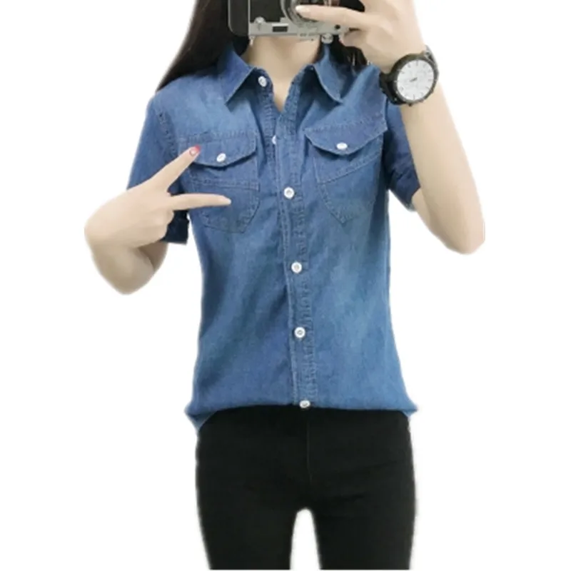 European clothing for women cowboy shirt plus size Short-sleeved jean shirts Womens tops and blouses summer ladies fashion tops
European clothing for women cowboy shirt plus size Short-sleeved jean shirts Womens tops and blouses summer ladies fashion tops
