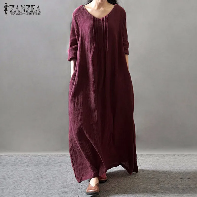 ZANZEA Women Dress 2019 Autumn V Neck Long Sleeve Floor-length Casual Loose Solid Maxi Long Dress Vestidos Plus Size S-5XL
ZANZEA Women Dress 2019 Autumn V Neck Long Sleeve Floor-length Casual Loose Solid Maxi Long Dress Vestidos Plus Size S-5XL