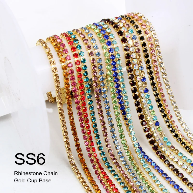 SS6 2MM 3yards/lot Sew On gold Base Crystal Rhinestone Chain DIY Density Trim Strass Crystal Cup Chains For Dress
SS6 2MM 3yards/lot Sew On gold Base Crystal Rhinestone Chain DIY Density Trim Strass Crystal Cup Chains For Dress