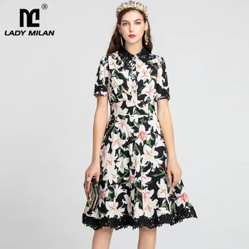 Women's Runway Dresses Turn Down Collar Short Sleeves Floral Printed Embroidery Lace Trim Fashion Designer Autumn Dresses
Women's Runway Dresses Turn Down Collar Short Sleeves Floral Printed Embroidery Lace Trim Fashion Designer Autumn Dresses