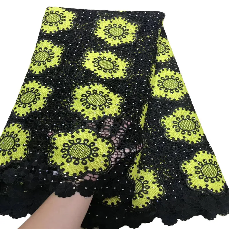 HFX Bridal Black Mix Yellow High Quality African Dress Lace Wedding Embroidery Cord Lace Guipure Lace Fabric With Stones X1085-1
HFX Bridal Black Mix Yellow High Quality African Dress Lace Wedding Embroidery Cord Lace Guipure Lace Fabric With Stones X1085-1