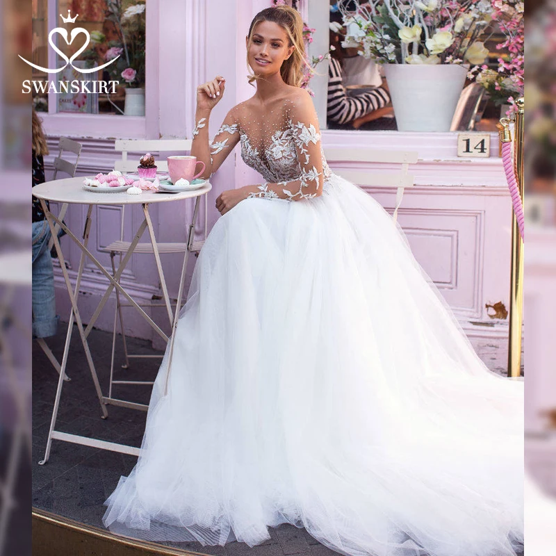 Swanskirt Fairy Tulle Wedding Dress 2019 Sweetheart Long Sleeve Illusion A-Line Princess Bride Gown Princess Robe De Mariee I169
Swanskirt Fairy Tulle Wedding Dress 2019 Sweetheart Long Sleeve Illusion A-Line Princess Bride Gown Princess Robe De Mariee I169