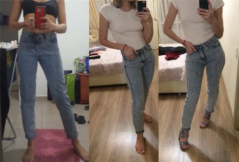 Ladies Long Jeans High Waist Snow Wash Cotton Boyfriend Jeans Pants Women Vintage Loose Straight Denim Pants Trousers (5)