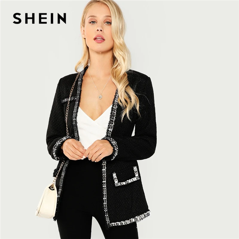 SHEIN Black Elegant Highstreet Open Front Frayed Edge Solid Fashion Jacket 2018 Autumn Office Lady Women Coat And Outerwear
SHEIN Black Elegant Highstreet Open Front Frayed Edge Solid Fashion Jacket 2018 Autumn Office Lady Women Coat And Outerwear
