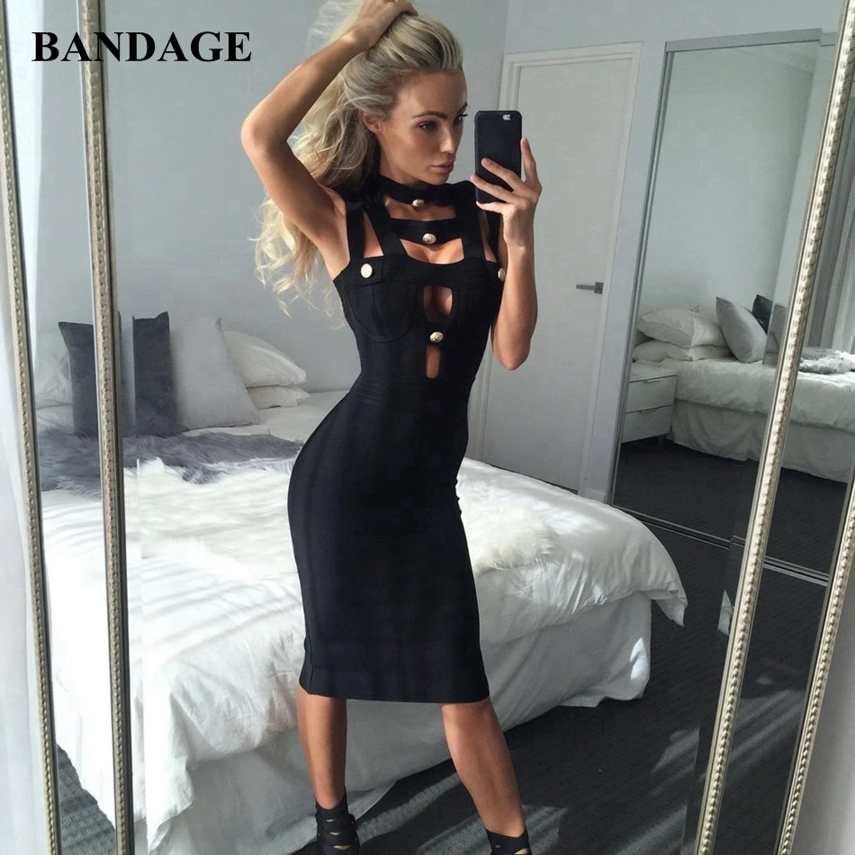 Luxurious Women Sexy Hollow Out Bandage Dress Sheath Metal Button Black Midi Dresses Celebrity Party Club Elegance Vestido
Luxurious Women Sexy Hollow Out Bandage Dress Sheath Metal Button Black Midi Dresses Celebrity Party Club Elegance Vestido