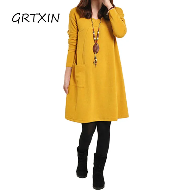Womens Plus Size Clothing Elegant Ladies Casual Autumn Fashion Dress Long Sleeve Pockets Solid Loose Midi Fall Dress 2019
Womens Plus Size Clothing Elegant Ladies Casual Autumn Fashion Dress Long Sleeve Pockets Solid Loose Midi Fall Dress 2019