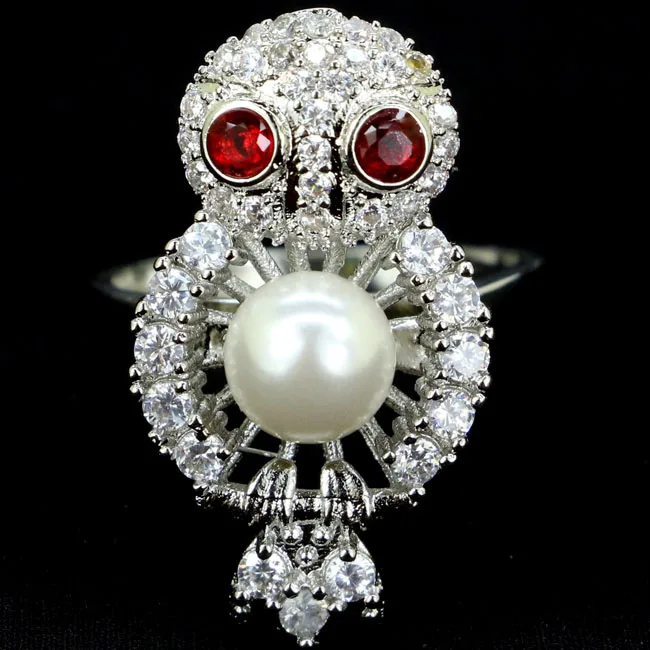 Romantic Owl Red Blood Ruby, White Pearl CZ SheCrown Lady's Present 925 Silver Ring 30x17mm
Romantic Owl Red Blood Ruby, White Pearl CZ SheCrown Lady's Present 925 Silver Ring 30x17mm