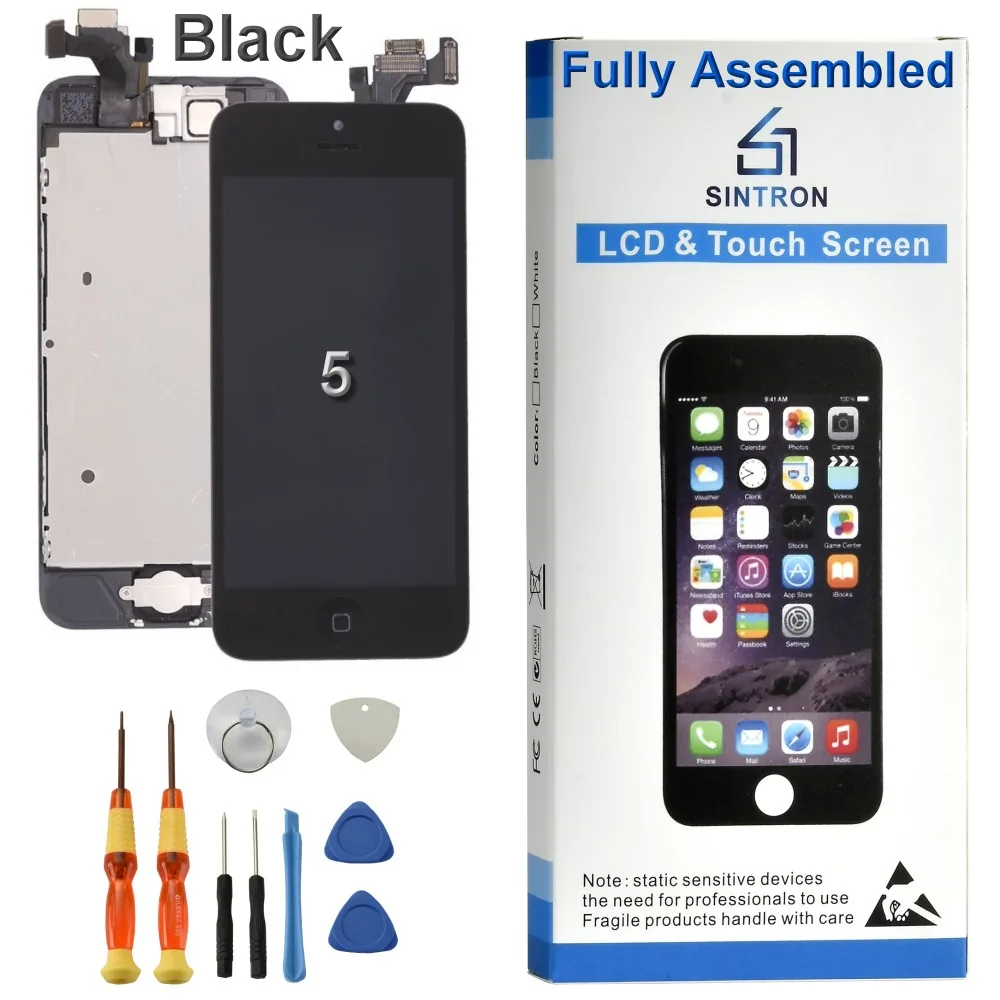 Sintron OEM For iPhone 5 Screen Replacement Fully Assembled Black Panel Display Including Original Parts With Free Repair Tools 
Sintron OEM For iPhone 5 Screen Replacement Fully Assembled Black Panel Display Including Original Parts With Free Repair Tools