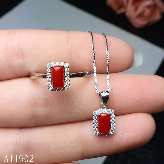 

KJJEAXCMY boutique jewels 925 sterling silver inlaid natural gemstone red coral ladies necklace pendant ring set support inspect